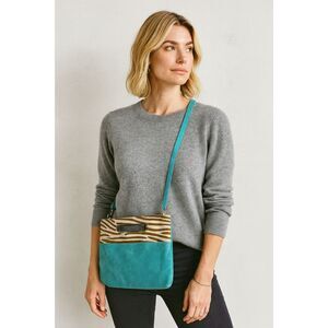 NWT By Anthropologie Teal Brown Zebra Convertible Clutch Crossbody Bag
